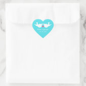Turquoise witte Tortelduifjes Silhouet Hart Sticker (Tas)