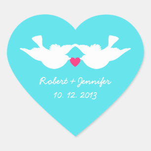 Turquoise witte Tortelduifjes Silhouet Hart Sticker