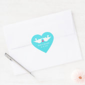 Turquoise witte Tortelduifjes Silhouet Hart Sticker (Envelop)