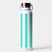 Turquoise Witte Verticale Cabana Strepen Waterfles (Achterkant)