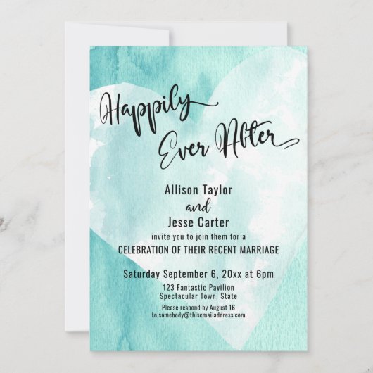 Turquoise Witte Waterverf Hart Gelukkig Tot In De  Kaart (Voorkant)