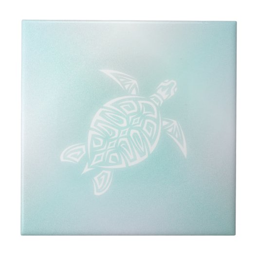 Turquoise Witte Zeeschildpad Tegeltje (Voorkant)