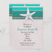 Turquoise & Witte Zeester Strand Sweet 16 Uitnodig Kaart (Voorkant / Achterkant)