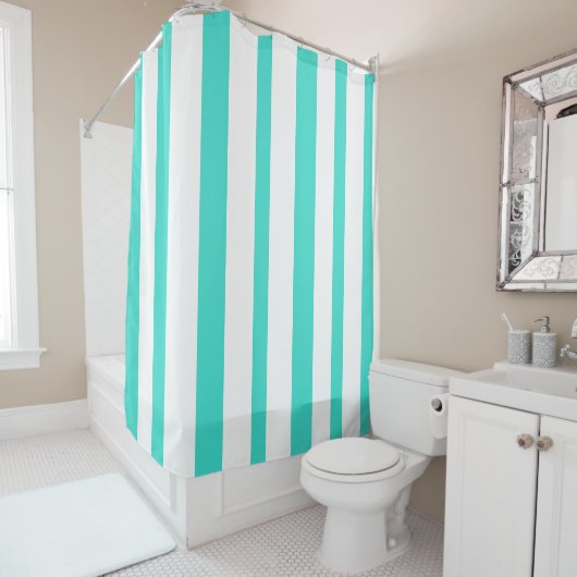Turquoise Witte Zomer Strepen Douchegordijn (In situ)