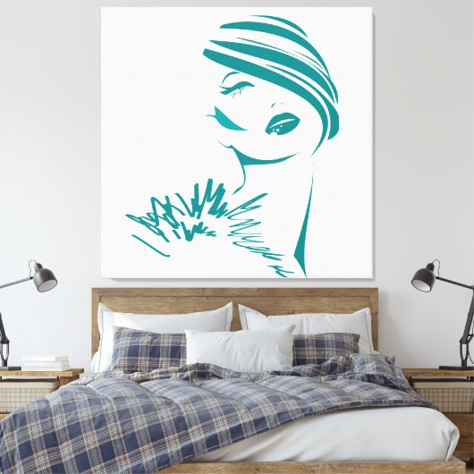 Turquoise  Woman Face Canvas Afdruk (Insitu (Slaapkamer))