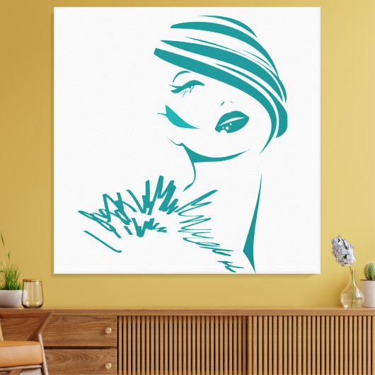 Turquoise  Woman Face Canvas Afdruk (Insitu (Woonkamer))