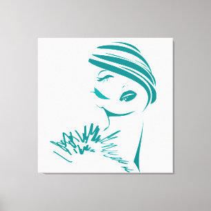 Turquoise Woman Face Canvas Afdruk