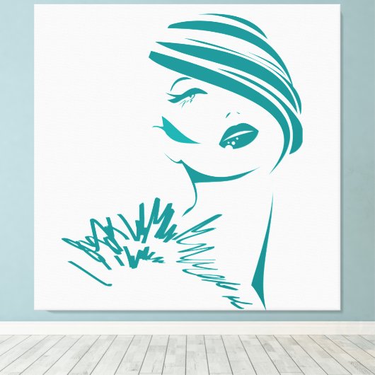 Turquoise  Woman Face Canvas Afdruk (Insitu (Houten vloer))