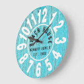 Turquoise Wood Beach House Black Big Numbers Grote Klok (Hoek)