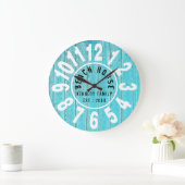 Turquoise Wood Beach House Black Big Numbers Grote Klok (Huis)