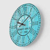 Turquoise Wood Beach House Black Roman Numeral Grote Klok (Hoek)