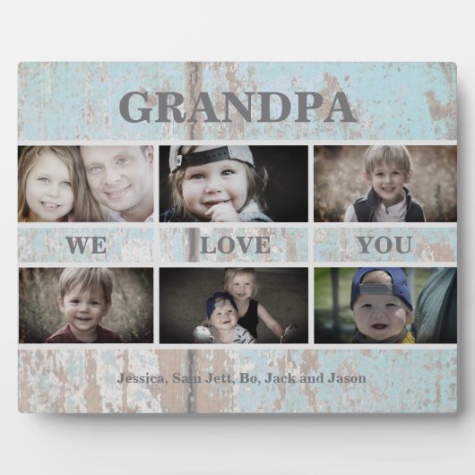 Turquoise Wood Grandpa We houden van You Photo Col Fotoplaat (Voorkant)