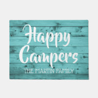 Turquoise Wood Rustic Happy Campers gepersonalisee