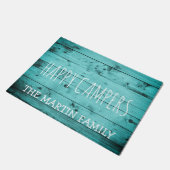 Turquoise Wood Rustic Weathered Name Happy Campers Deurmat (Schuin)