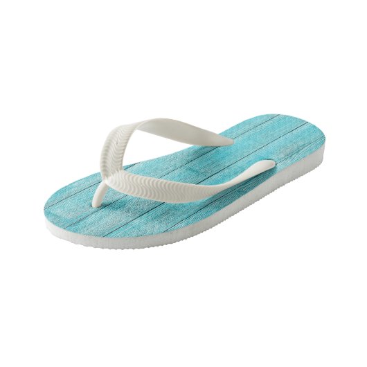 Turquoise Wood Texture Kinder Teenslippers (Schuin)