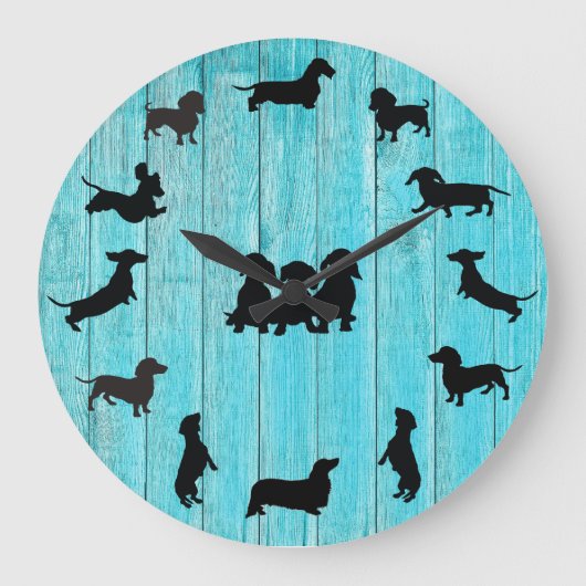 Turquoise Wooden Dachshund Silhouette Wall klok (Voorkant)