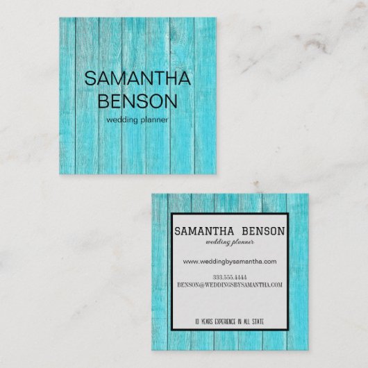 Turquoise Wooden Wedding Planner Vierkante Visitekaartje (Voorkant / Achterkant)