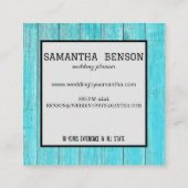 Turquoise Wooden Wedding Planner Vierkante Visitekaartje (Achterkant)
