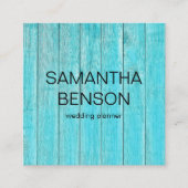 Turquoise Wooden Wedding Planner Vierkante Visitekaartje (Voorkant)