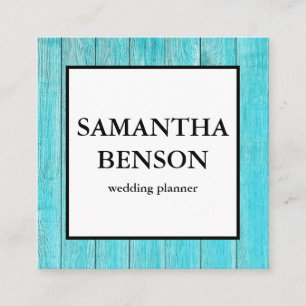 Turquoise Wooden Wedding Planner Vierkante Visitekaartje