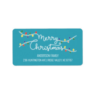 Turquoise Xmas Light Merry kerstAddress Label