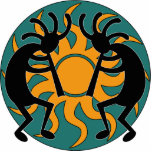 Turquoise Yellow Black Tribal Southwest Kokopelli Staand Fotobeeldje<br><div class="desc">Maak je thuis af met deze Zuidwest Kokopelli sculptuur. Voor meer zuidwestelijk decor ga je naar de rest van deze winkel.</div>