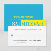 Turquoise Yellow Block Bat Mitzvah Reply RSVP (Voorkant / Achterkant)