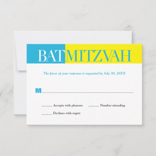 Turquoise Yellow Block Bat Mitzvah Reply RSVP Kaartje (Voorkant)
