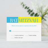 Turquoise Yellow Block Bat Mitzvah Reply RSVP Kaartje (Staand voorkant)