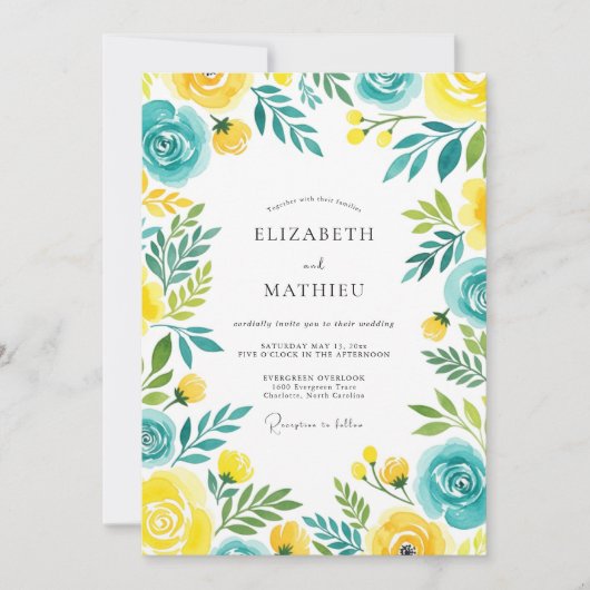 Turquoise Yellow Breezy Summer Wedding Kaart (Voorkant)