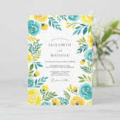 Turquoise Yellow Breezy Summer Wedding Kaart (Staand voorkant)