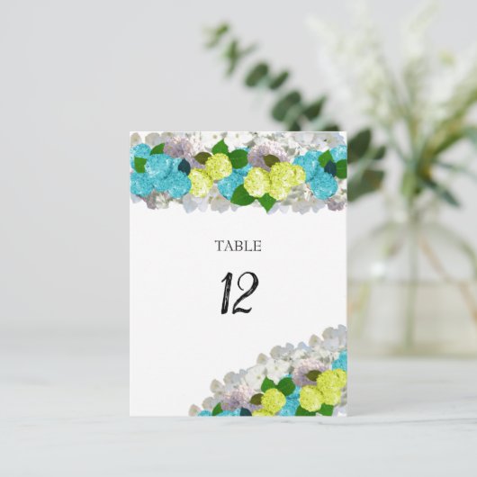 Turquoise Yellow Floral Table Seating Number Kaart (Staand voorkant)