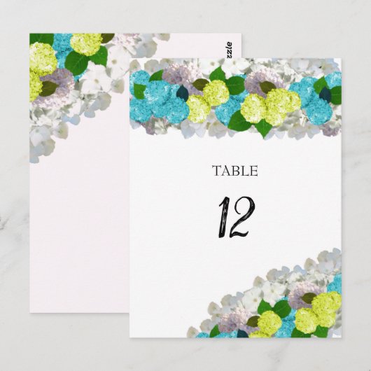 Turquoise Yellow Floral Table Seating Number Kaart (Voorkant / Achterkant)