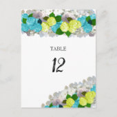 Turquoise Yellow Floral Table Seating Number Kaart (Voorkant)