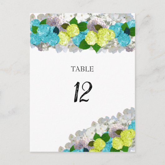 Turquoise Yellow Floral Table Seating Number Kaart (Voorkant)