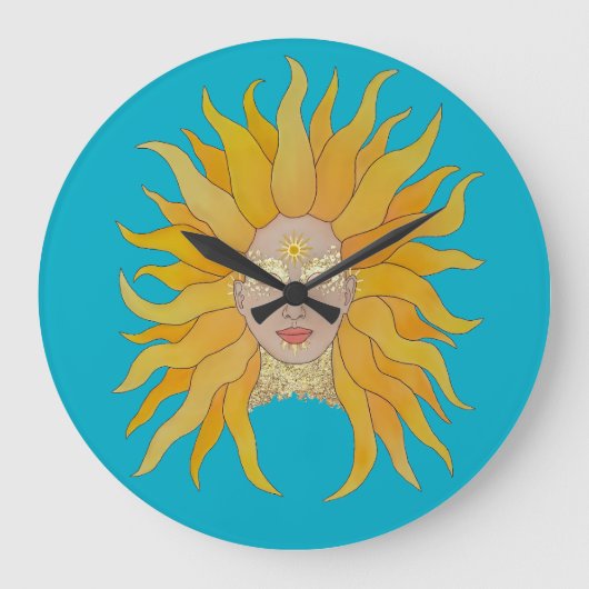 Turquoise yellow gold sun inspired grote klok (Voorkant)