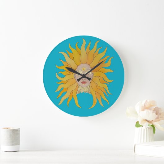 Turquoise yellow gold sun inspired grote klok (Huis)