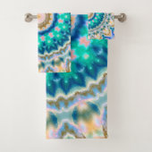 Turquoise yellow mandala bad handdoek (Insitu)