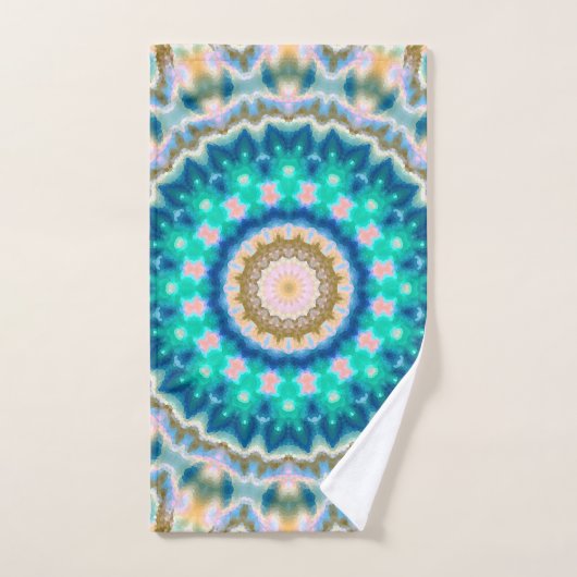 Turquoise yellow mandala bad handdoek (Handdoek)