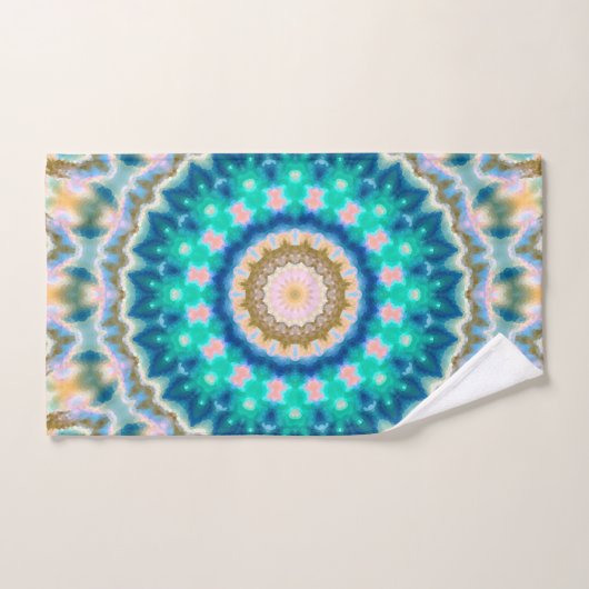 Turquoise yellow mandala bad handdoek (Handdoek)
