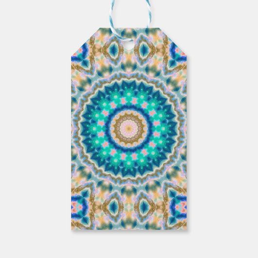 Turquoise yellow mandala cadeaulabel (Achterkant)