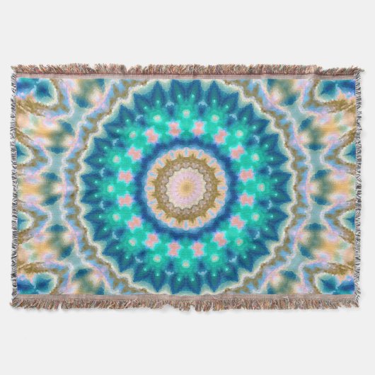Turquoise yellow mandala deken (Voorkant)