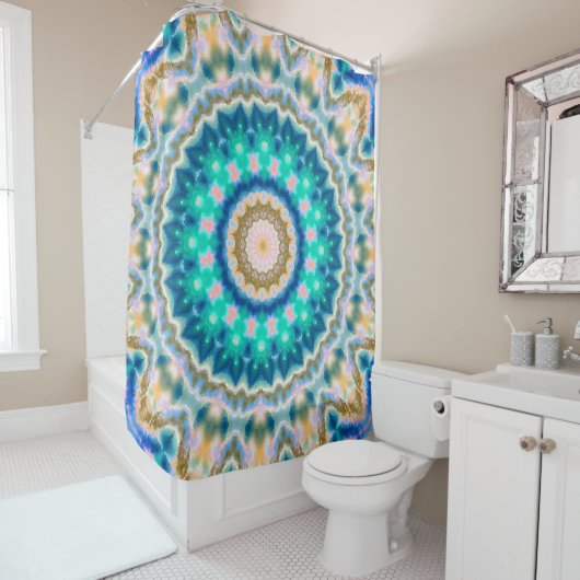 Turquoise yellow mandala douchegordijn (In situ)