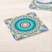 Turquoise yellow mandala kartonnen onderzetters (Schuin)