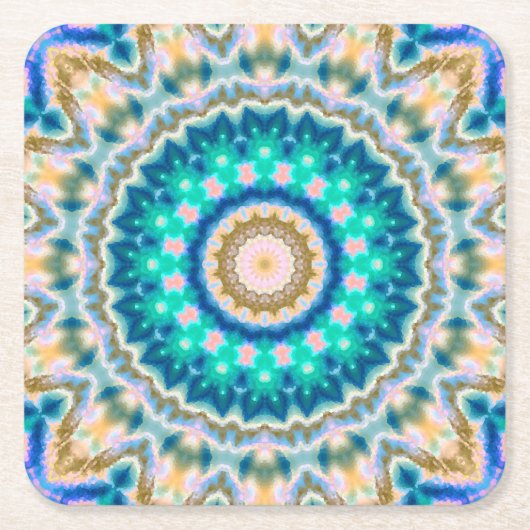 Turquoise yellow mandala kartonnen onderzetters (Voorkant)