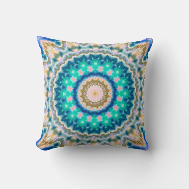 Turquoise yellow mandala kussen (Voorkant)