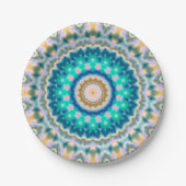 Turquoise yellow mandala papieren bordje (Voorkant)