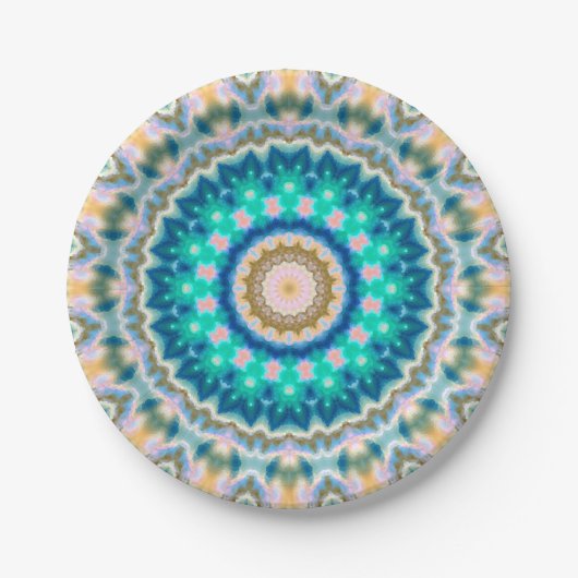 Turquoise yellow mandala papieren bordje (Voorkant)