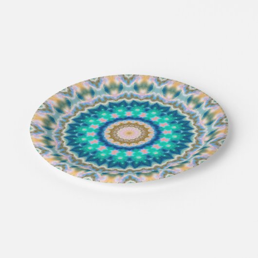 Turquoise yellow mandala papieren bordje (Gekanteld)
