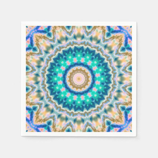 Turquoise yellow mandala servet (Voorkant)